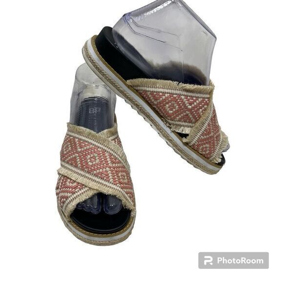 BP. Womens Slide Sandals Boho Woven Sandals Flat Slip On Bohemian‎ Pink Size 6M - Picture 1 of 7